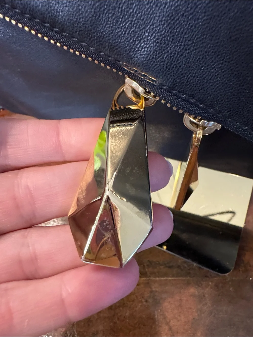 henri bendel Black Leather Fold-Over Clutch with Gold Chain